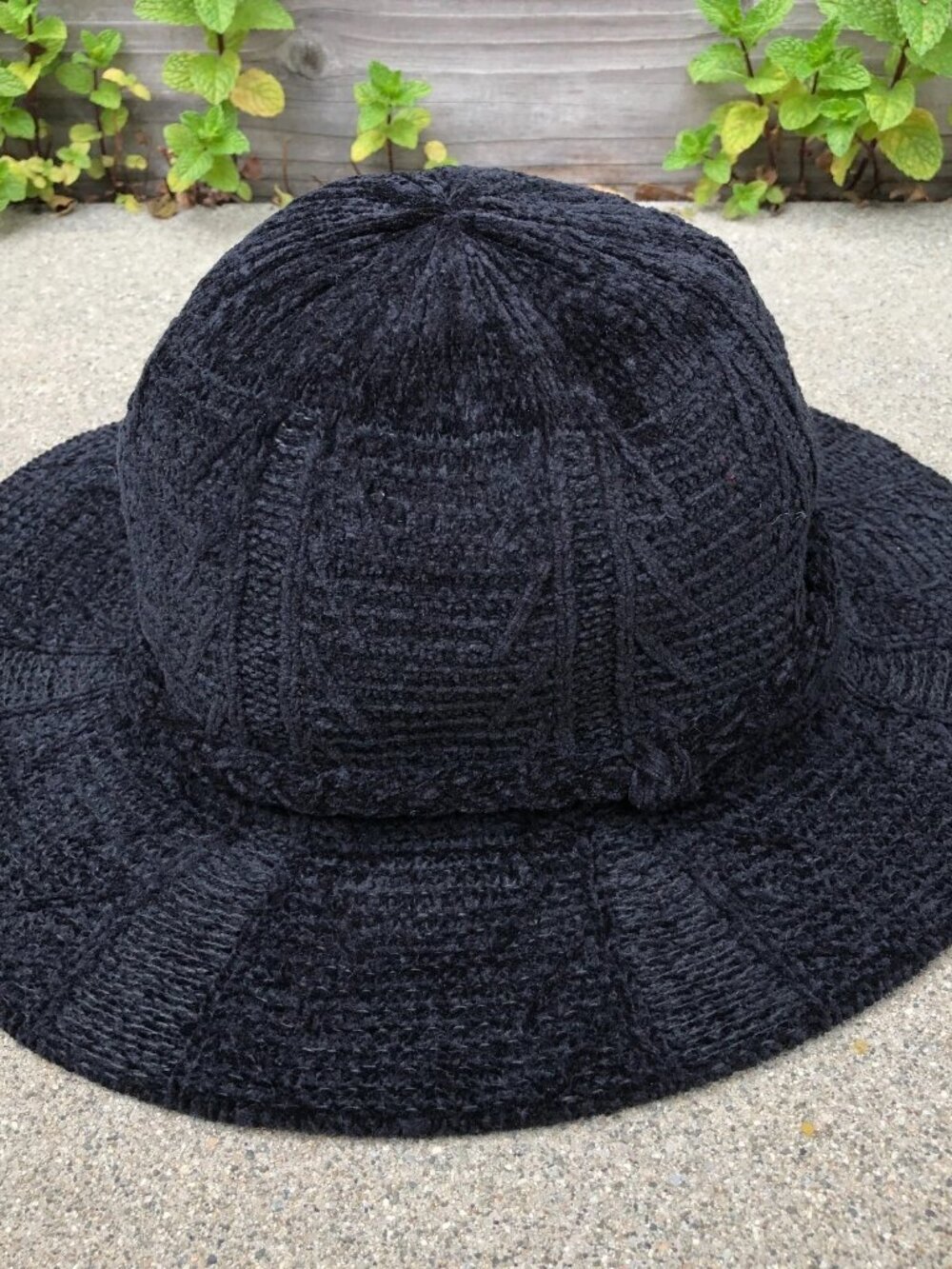 Fuzzy Soft Fedora Sun Hat Women's Knit Black Wide Brim Cap One Size